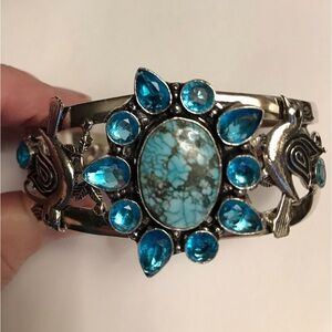 Turquoise Blue Topaz Stamped 925 Sterling Silver Cuff Bracelet